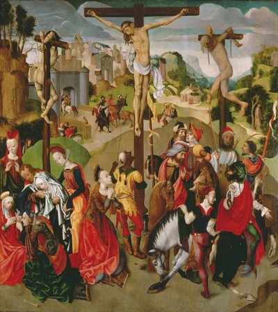 Centre panel of a Crucifixion triptych by Master of the Virgo Inter Virgines